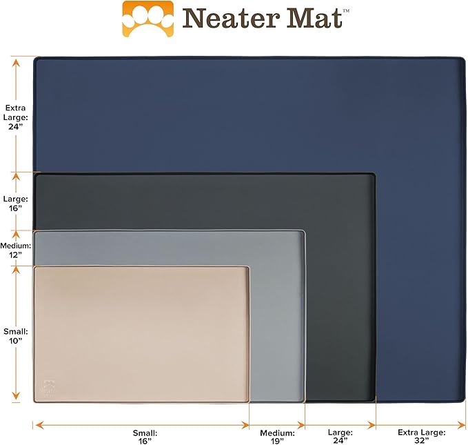 Neater Pet Brands Neater Mat Pet Mats for Food and Water, Cat & Dog Bowl Mat Waterproof Silicone, Feeding Tray, Dog Food Mats for Floors, Placemat w/Raised Edge for Under Bowls, 19” x 12”, Light Gray