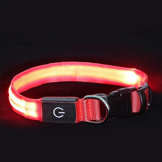 LED Light Up Dog Collar for Night Walking, Rechargeable Safety Glow Illuminated Collar with 3 Modes Flashing, Reflective Adjustable Pet Light for Small/Medium Dogs Puppy 15-19" Neck 1 Pack (Red)