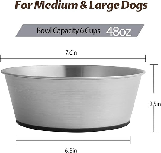 Stainless Steel Dog Bowls for Large Dogs, 48oz/6 Cups Non Slip Dog Metal Bowls, 2 Pack Food and Water Pet Bowls Heavy Duty Dishwasher Safe
