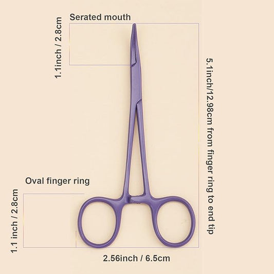 Pets ears/nose hair Puller Straight & Curved full serrated, stainless steel Home Hemostat Locking Forceps, Professional pet grooming tool for cats & dogs 2pcs set (purple)