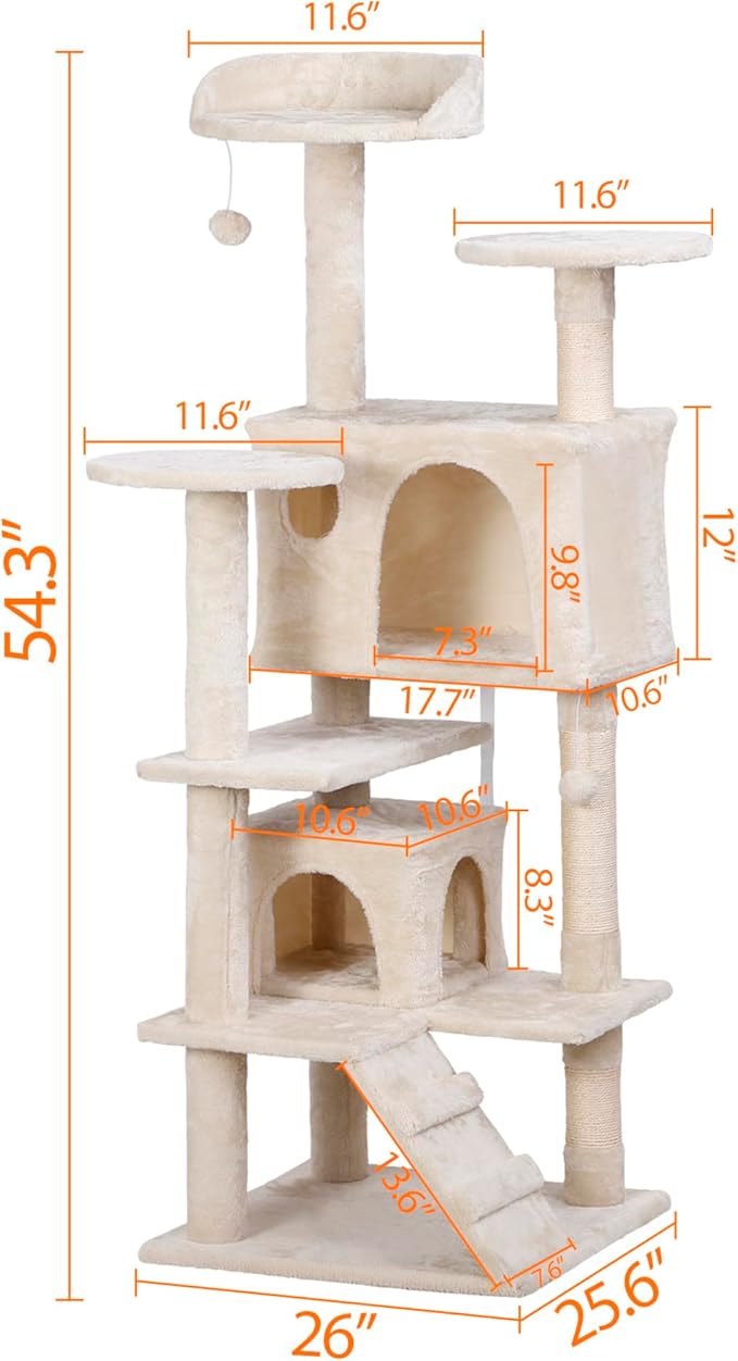 Nova Microdermabrasion 54 in Cat Tree Tower for Indoor Cats Multi-Level Cat Condo Cat Bed Furniture with Scratching Post Kittens Activity Center