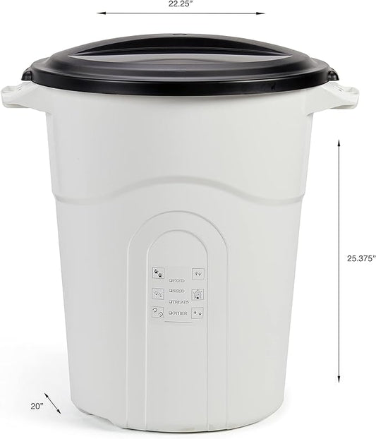 United Solutions Large Pet Food Storage Container with Snap-Tight Lid, 20 Gallon Capacity, Great for Dog Food, Livestock Feed, Bird Seed and More, (Pack of 2), White Base and Black Lid