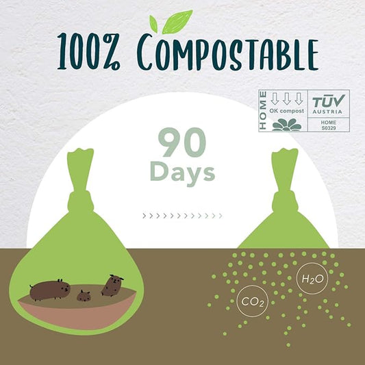 Dog Poop Bag, Compostable Cat Litter Bags with Easy-Tie Handles, Eco-Friendly Pet Waste Bags, Unscented, Vegetable-Based, Extra Thick, Leak Proof, Fits for Dogs and Cat Scoops, 60 Counts