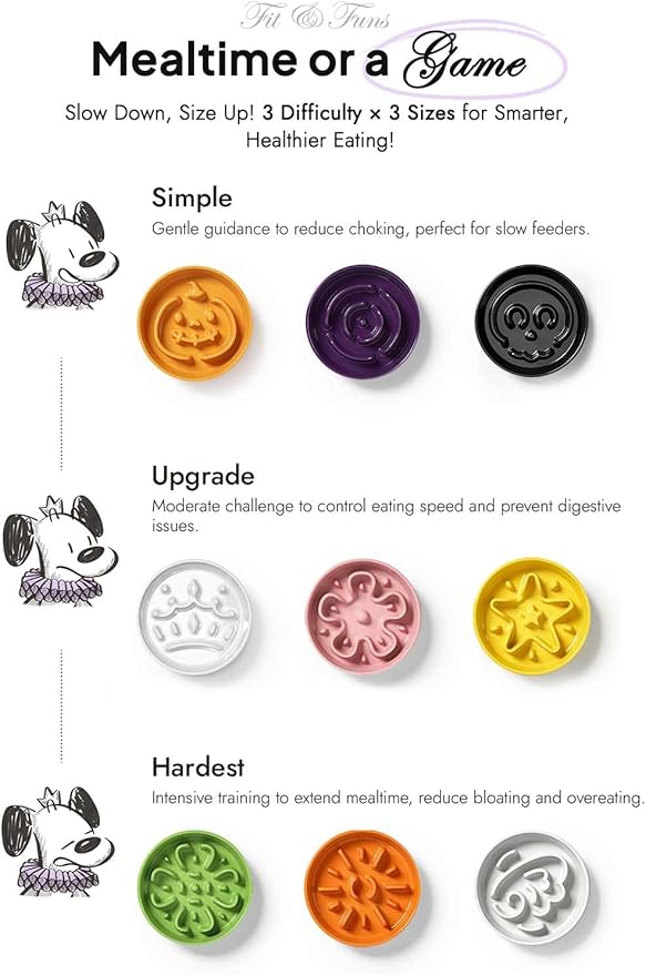 LE TAUCI Dog Bowls Slow Feeder Ceramic, 1.5 Cup Slow Feeding Bowl for Small and Medium Breed, Puzzle Dog Food Bowl for Fast Eater, Crown Silver