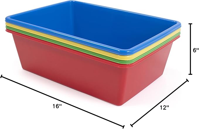 Humble Crew Toy Storage Bins for Kids, Set of 4, Primary Colors - Large, Sturdy, Colorful Plastic Storage Bins for Classroom, Playroom, Nursery and More - Premium Toddlers Toy Organizer