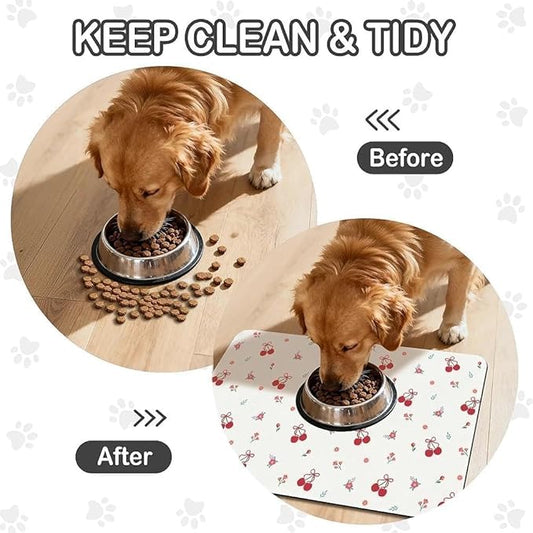 Dog Food Mat for Pet Cat Food Mat, Cherry Absorbent Quick Dry Dog Bowl Mats for Food and Water, Non-Slip Cat Pet Feeding Mats for Floor Placemats 12"x20"