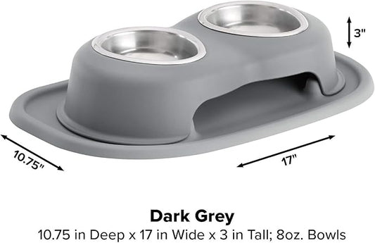 WeatherTech Double High Pet Feeding System - Elevated Dog/Cat Bowls - 3 inch High Dark Grey (DHC0803DGDG)