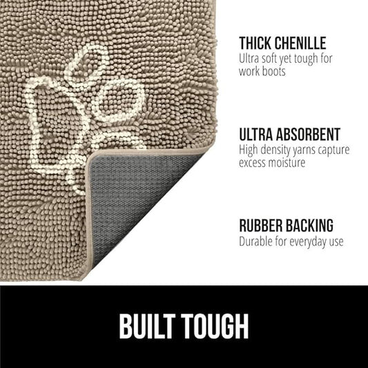 GORILLA GRIP SoakSTOPPER Dog Door Mat, 35x24 Machine Washable Rug Absorbent Doormat Captures Moisture Mud Dirt, Quick Dry Soft Chenille Entryway Rugs Indoor Entrance Mats for Dog Paws, Paw Beige Ivory