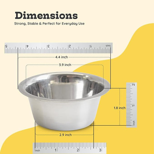 2 Pack Shallow Stainless Steel Cat & Dog Bowls, 1 Cup (8 oz) Each, Heavy Duty Small Pet Only Puppy Kitten & Birds Feeder Replacement Bowl, Rust Resistant Metal Cat Dishes for Food & Water