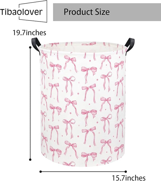 Baby Laundry Basket Kids Hamper Toy Storage Bin for Boys Room Decor Baby Nursery Hamper Gift Baskets for Bedroom Bathroom(Dot Bowknot)
