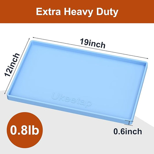 Extra Thick Silicone Mat Waterproof with Raised Edge 19” x 12”, BPA Free Non-Slip Dog & Cat Food Mat, Feeding Mat for Food and Water Bowls, Spill Proof Mat to Protect Floors, Blue