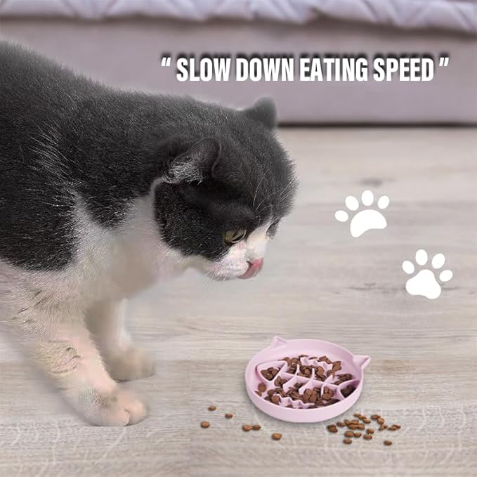 Silicone Cat Slow Feeder,Slow Feeder Cat Bowl Wet Food with Suction Cups,Puzzle Feeder Cat,Cat Interactive Toys,Effectively Reduce Overeating in Kitty (Pink, 1 Cup)