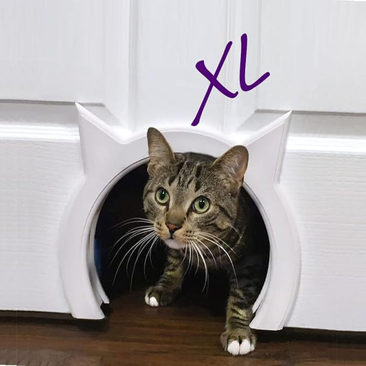 The Kitty Pass XL Cat Door for Interior Door - Cat Hole Kitty Door for Hidden Litter Box - Pet Door for Cats up to 30 lbs - Semi Gloss White Extra Large Cat Door Interior Door