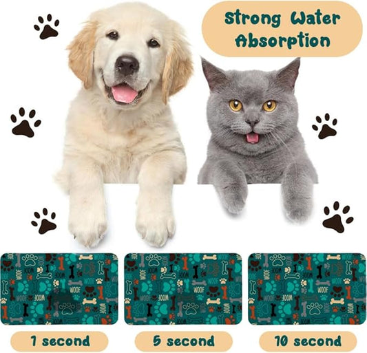 Dog Food Mats for Floors Waterproof, Dog Cat Water Bowl Mats Pet Feeding Absorbent Mat Dog Cat Pet Placemats for Food and Water Green 17 * 30 inch