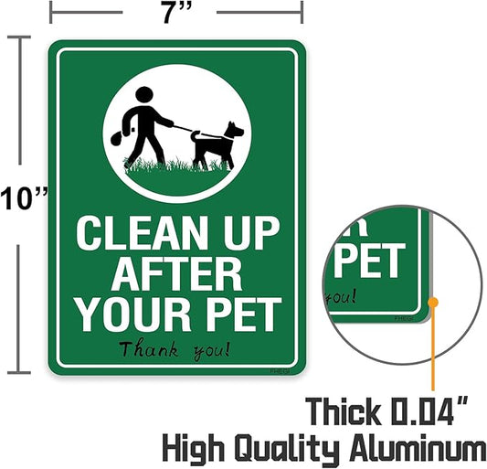 2-Pack Clean Up After Your Dog Signs, 10"x7", Rust Free Reflective Aluminum Yard Signs, UV Protected, Weatherproof