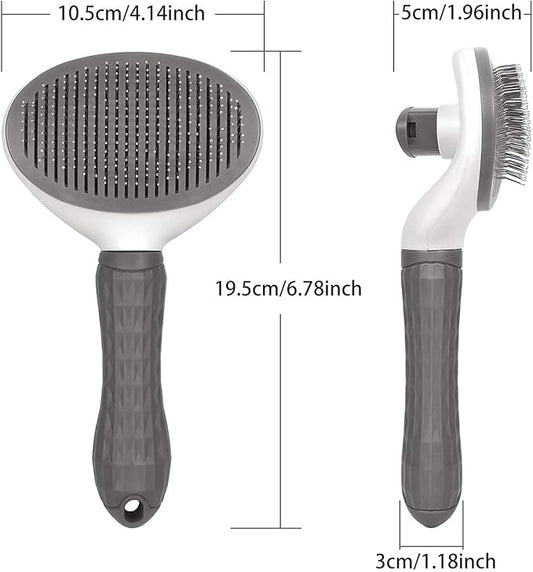 Cat Grooming Brush, Self Cleaning Slicker Brushes for Dogs Cats Pet Grooming Brush Tool Gently Removes Loose Undercoat, Mats Tangled Hair Slicker Brush for Pet Massage-Self Cleaning Upgraded (Grey)