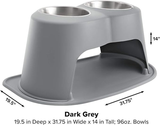 WeatherTech Double High Pet Feeding System - Elevated Dog/Cat Bowls - 14 inch High Dark Grey (DHC9614DGDG)