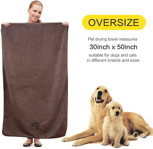 KinHwa Dog Towel Super Absorbent Pet Bath Towel Microfiber Dog Drying Towel for Small, Medium, Large Dogs and Cats 30inch x 50inch Brown