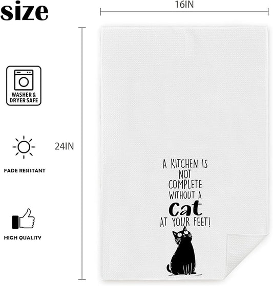 Funny Black Cat Dish Towels for Kitchen, A Kitchen is Not Complete Without A Husky at Your Feet, Black Cat Gifts, Cat Kitchen Towels, Cat Christmas Decorations, Gifts for Cat Lovers 16x24 inch