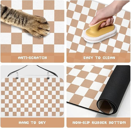 Dog Food Mats for Floors Waterproof, Pet Water Bowl Mats Pet Feeding Absorbent Placemats Plaid 16 * 24 inch