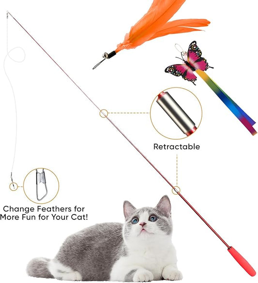 Cat Toys for Indoor Cats, 13 Packs Interactive Cat Wand Toy Set with Feather&Ribbon Refills, Feather Toys for Exercise, Playtime and Boredom Relief with Kitten