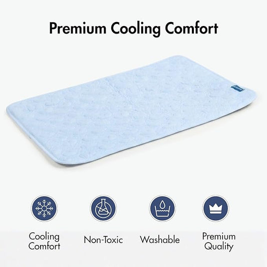 Spark Paws Cooling Mat for Dogs - Self Cooling Dog Mat & Pet Cooling Pad for Large, Medium & Small Dogs - Non-Toxic, Non-Gel Washable Cooling Bed - Hearts Blue - Size S