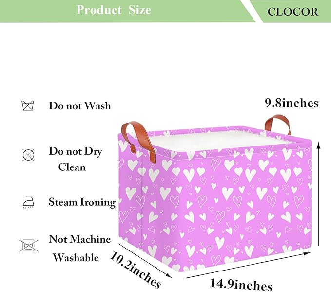 CLOCOR Rectangular Purple Heart Gift Basket,Collapsible Cute Pattern Storage Bin,Waterproof Books Box with Handles,Storage Basket(Purple Heart)