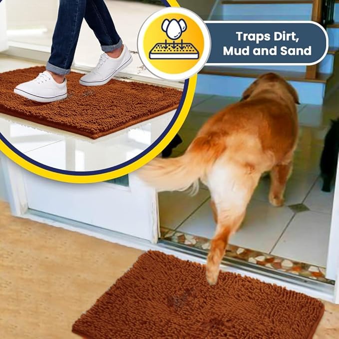 Muddy Mat® | Super Absorbent Door Mat Indoor, Microfiber Quick Dry Chenille Entryway Rug, Non-Slip Front Door Mat, Indoor Mats for Entryway, Machine Washable Pet Rug, Orange 36" x 120"