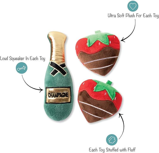 Fringe Studio Plush Dog Toy Set, Champagne Strawberry, 3 Piece Set, for Small Dogs (289482)