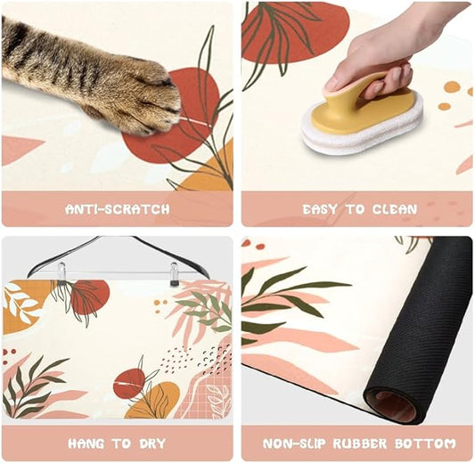 Dog Food Mats for Floors Waterproof, Pet Water Bowl Mats Pet Feeding Absorbent Placemats Bohemia Tropical Leaves 17 * 30 inch