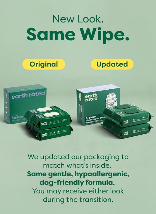 Earth Rated Dog Wipes, Hypoallergenic, Cleaning and Hydrating, for Grooming Paws, Body and Butt, Lavender Scented, 400 Count