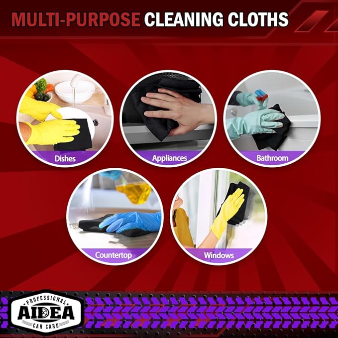 AIDEA Microfiber Cleaning Cloth Black 10PK, Microfiber Towels for Cars, Premium Wash Cloths, Dusting Cloth Lint Free Cleaning Rags for SUVs, House, Kitchen, Window, Cleaning Supplies12×12" (Pack of 2)