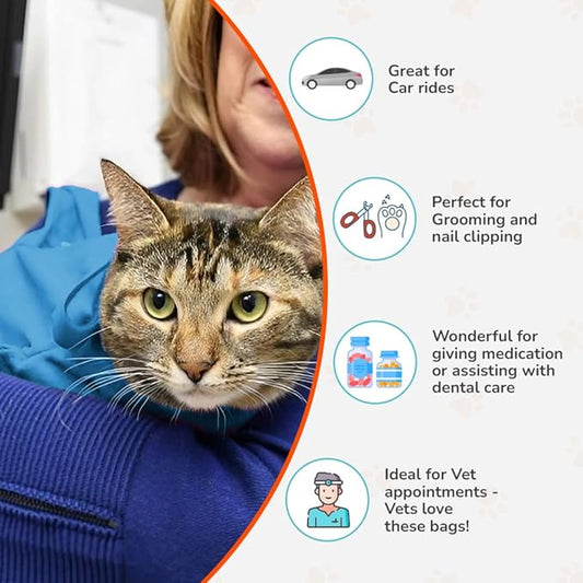 Cat-in-the-Bag Cozy Comfort Carrier - Large Light Blue Cat Carrier Soft and Pet Carrier Administration, Grooming, Vet Visits, Dental Care, and Nail Trimming