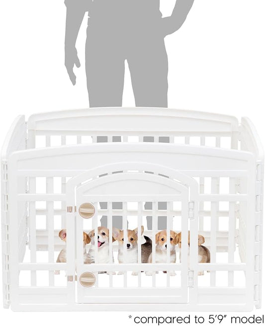 IRIS USA 24" Dog Playpen 4-Panel Pet Exercise Pen with Door Gate 35 x 35 x 24 Puppy Play Pen Indoor Outdoor Plastic Foldable Portable Pet Fence for Small Medium Dogs Puppies Multiple Pets White