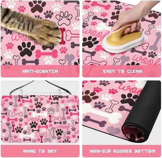 Dog Food Mats for Floors Waterproof, Pet Water Bowl Mats Pet Feeding Absorbent Placemats Pink 16 * 24 inch