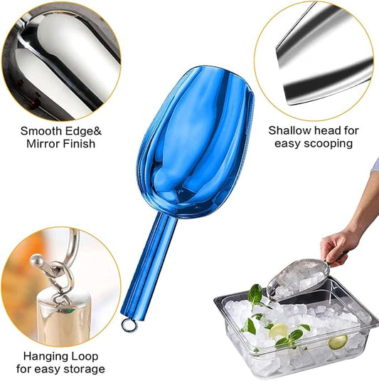 Metal Ice Scoop,Kitchen Ice Scooper for Ice Maker,Stainless Steel Small Ice Scooper for Freezer,Kitchen Gadgets Cookie Flour Pet Dog Food Scoop (Blue, 3oz)