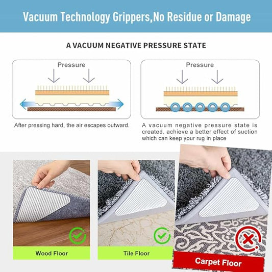Rug-Gripper, Anti Slip Rug Grippers for Carpet, Upgraded Area Rug Pad Grippers Extra Sticky on Tile, Non-Slip Rug Pads Stopper for Hardwood Floor Washable Rug Tape Stickers 12x12cm 4 Pieces