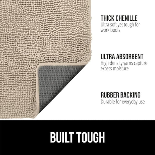 GORILLA GRIP SoakSTOPPER Dog Door Mat, 70x24 Machine Washable Rug Absorbent Doormat Captures Moisture Mud Dirt, Quick Dry Soft Chenille Entryway Rugs Indoor Entrance Mats for Dog Paws, Beige