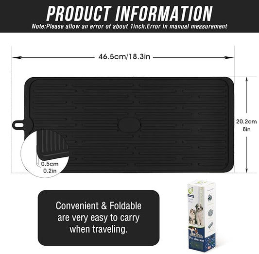 Waterproof Pet Placemat,Feeding Mats,Non Slipping Cat Food Mats,Cat Food Mats for Floor with Lip,Dog Food Mat-Black