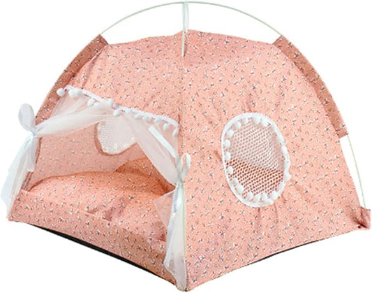 Indoor Pet Tent with Mesh Door, Cat & Dog Tent House, Washable & Warm, Slip Resistant, All Seasons (Pink)