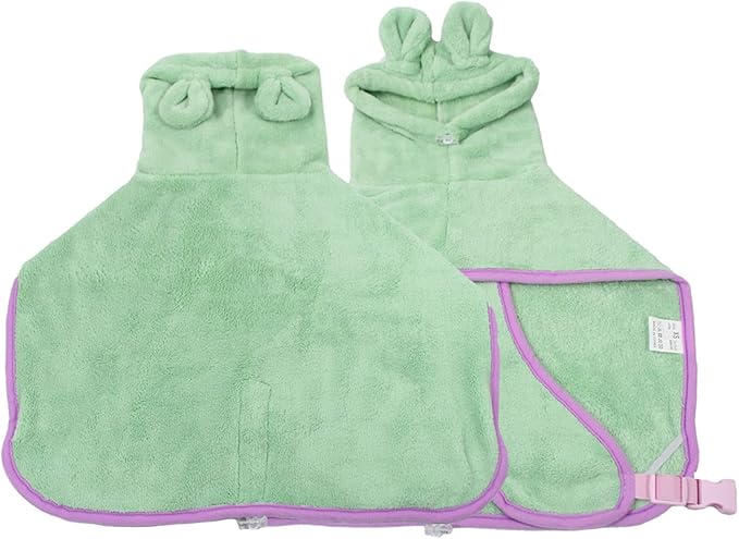 Dog Bathrobe, Microfiber Fast Drying Absorbent Hooded Bath Towel for Puppy Small Medium Large Dog Cat(Green,XL)