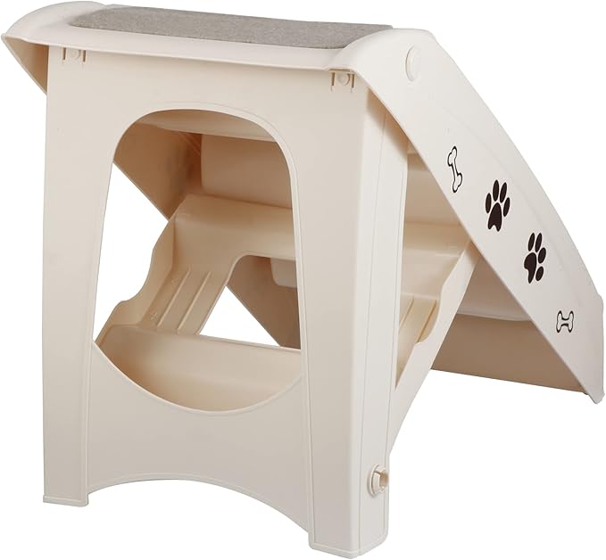 Dog Stairs for High Beds, Foldable Pet Steps Ramp with Non-Slip Bottom for Cats and Small Dogs, for Couch, Car, Portable Waterproof Dog Steps, Beige