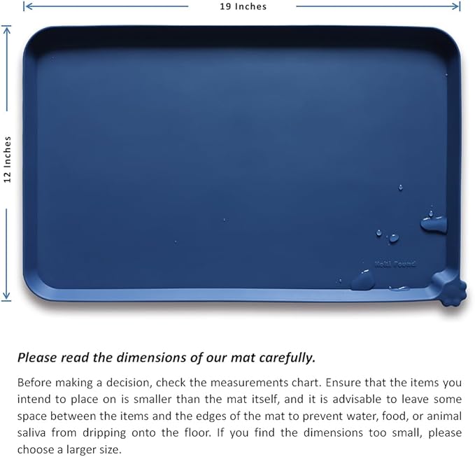 Hoki Found Silicone Pet Food Mats - Non Slip Dog Cat Bowl Placemats - Waterproof Dog Cat Food Mats - Suitable for Carpet - Indigo Ink