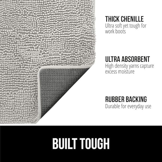GORILLA GRIP SoakSTOPPER Dog Door Mat, 70x24 Machine Washable Rug Absorbent Doormat Captures Moisture Mud Dirt, Quick Dry Soft Chenille Entryway Rugs Indoor Entrance Mats for Dog Paws, Light Gray
