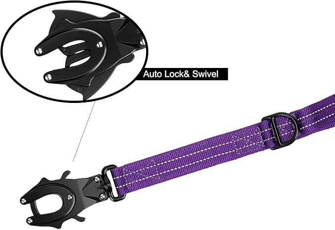 ICEFANG Short Dog Leash 18 Inch Reflective Nylon Traffic Leash with Padded Handle,Heavy Duty Auto Lock Swivel Clip for Medium Large Dogs No Pull Training Walking (Purple, 18 Inch)