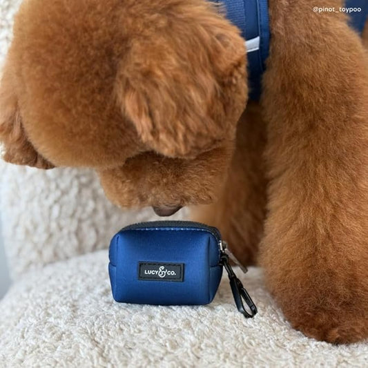 Lucy & Co. Dog Poop Bag Holder - Leak Proof Dispenser with Leash Attachment - Easy Refills - Hygienic Pet Poop Pickup - Navy