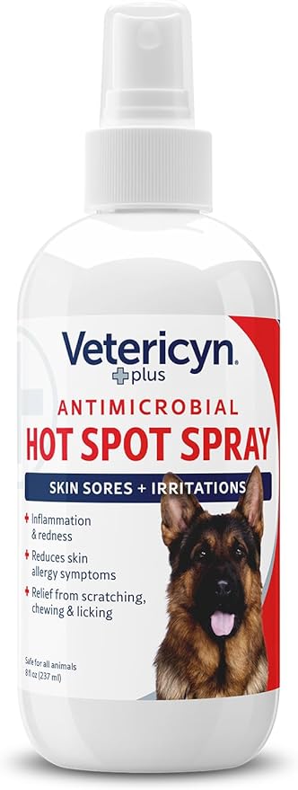 Vetericyn Plus Hot Spot Spray for Dogs Skin Sores and Irritations | Itch Relief for Dogs and Prevents Chewing and Licking at Skin, Safe for All Animals. 8 Ounces