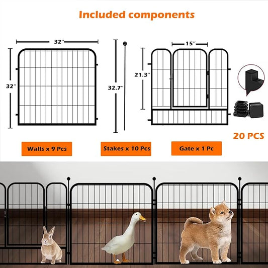 fowick 32" H x 32" W Dog Playpen 10 Panels, Black Metal Puppy Exercise Pen for Indoors & Outdoors, Foldable Animal Barrier Fence, Portable Pet Play Pen for Small Dogs & Rabbits, No Dig Fence