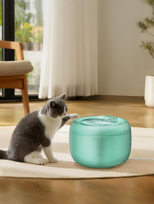 2.5L/85oz Translucent Fountain Water Bowl Drinking Dispenser Pet Waterer for Cats Dogs (Green, Medium)