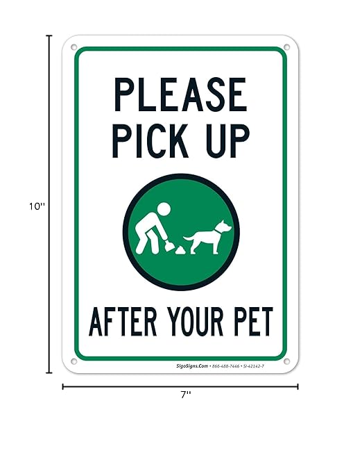 Clean Up After Your Dog Sign, Please Pick Up After Your Pet Sign, 10x7 Inches, 55 mil Thick HDPS (high Density polystyrene), Made in USA